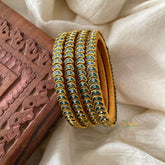 Dark Green Stone Silk Thread Kundan Bangle-Chand-G12279